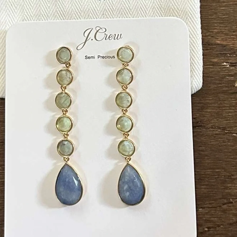 J.CREW-Mixed-stone drop earrings-blue/gold-NWT - Picture 6 of 8